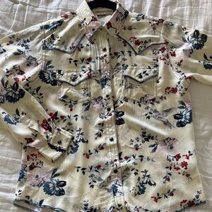 Wrangler Floral Button Down Shirt - Cream, Blue, Pink